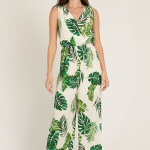 En Creme Tropical Jumpsuit Green Leafs Vacation Jumpsuit